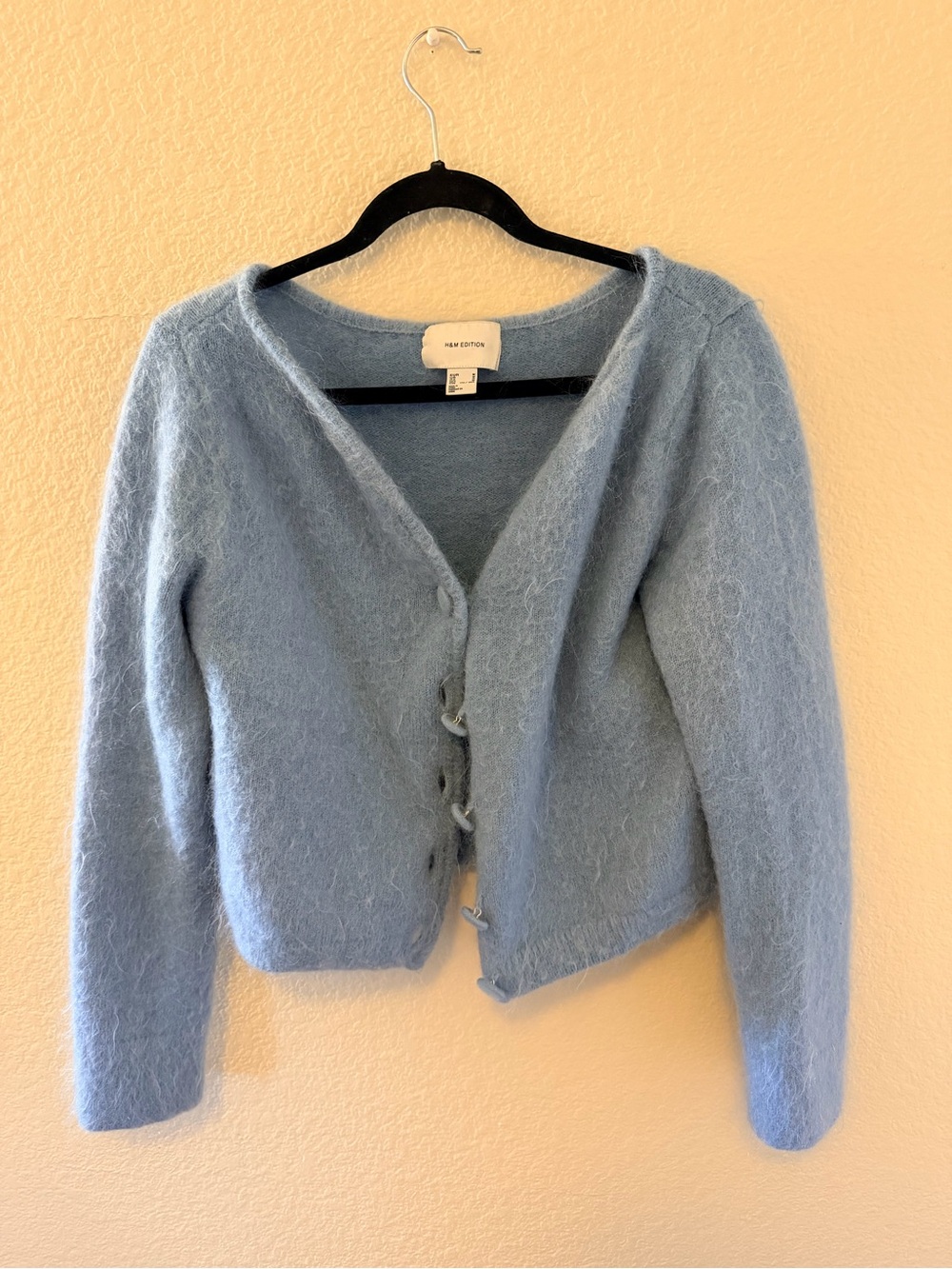 H&M Pale Blue Fuzzy V-Neck Button Cardigan